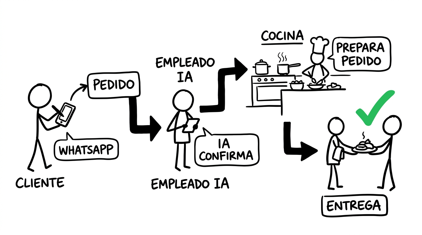Operación de restaurante con Empleado IA en pedidos