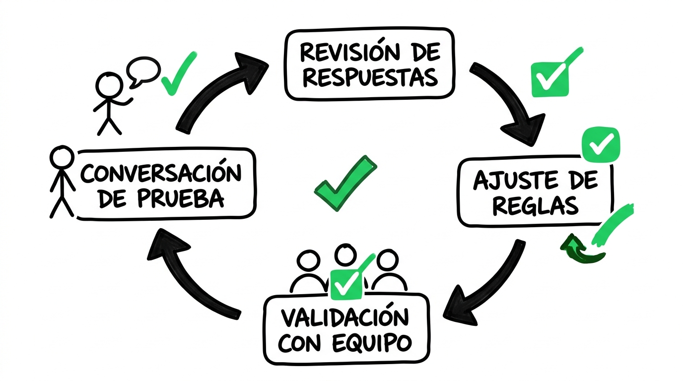 Ciclo de pruebas: conversación → revisión → ajuste → validación